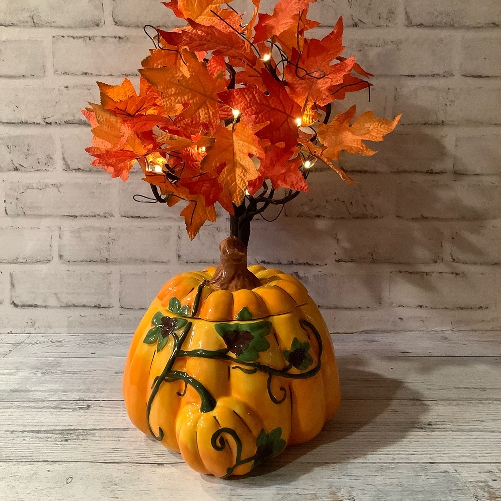 Blue Sky Clayworks Fall Harvest Pumpkin Cookie Jar